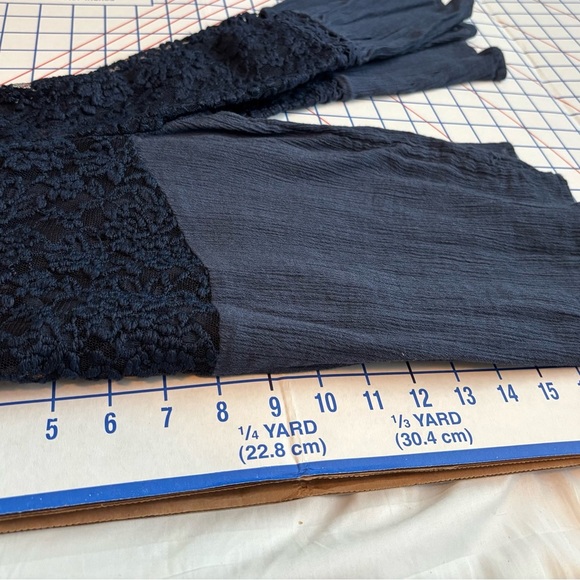 Mudd Blue 3/4 Bell Sleeve Criss-Cross V-Neck Cropped Blouse - Picture 12 of 12